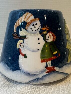 Vintage Home Interiors Christmas Snowman Small Jar Candle Shade Hand-Painted